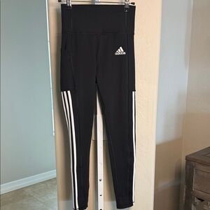 Adidas Aeroready Black and White Striped Leggings